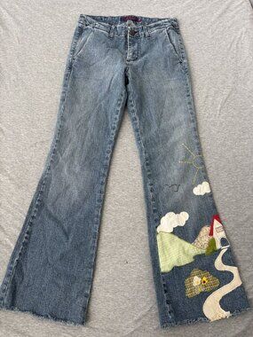 Vintage Embroidered Y2K Flare Jeans Miss Vigoss Cottage Applique Cottagecore